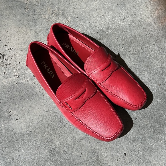 Literally worn one time… MENS PRADA SAFFIANO RED LEATHER SHOES! SIZE 12 - Picture 6 of 16